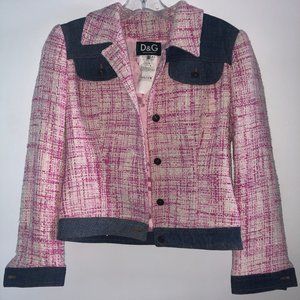 DOLCE & GABBANA Pink Knit Jacket with Denim Detail